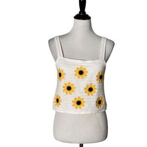 Altar'd State Crochet Crop Top Sunflower Pattern Size M‎ Festival BOHO Soft Girl
